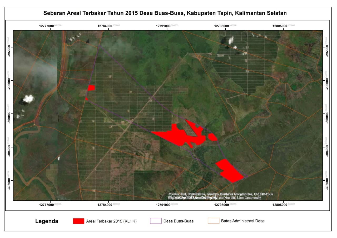 Distribution of burned areas in Buas-Buas Village in 2015 ©Pantau Gambut