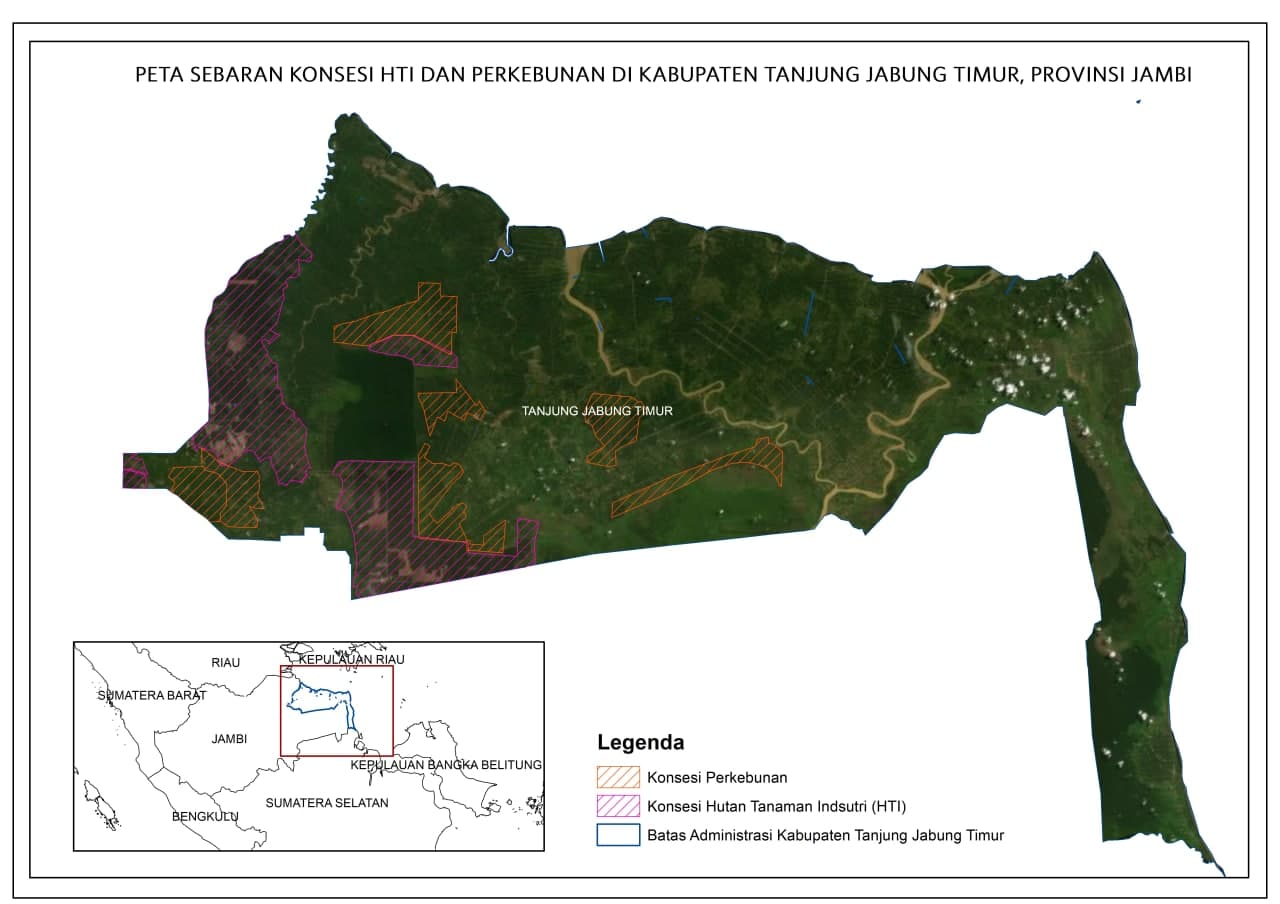 Sebaran konsesi di Kabupaten Tanjung Jabung Timur ©Pantau Gambut