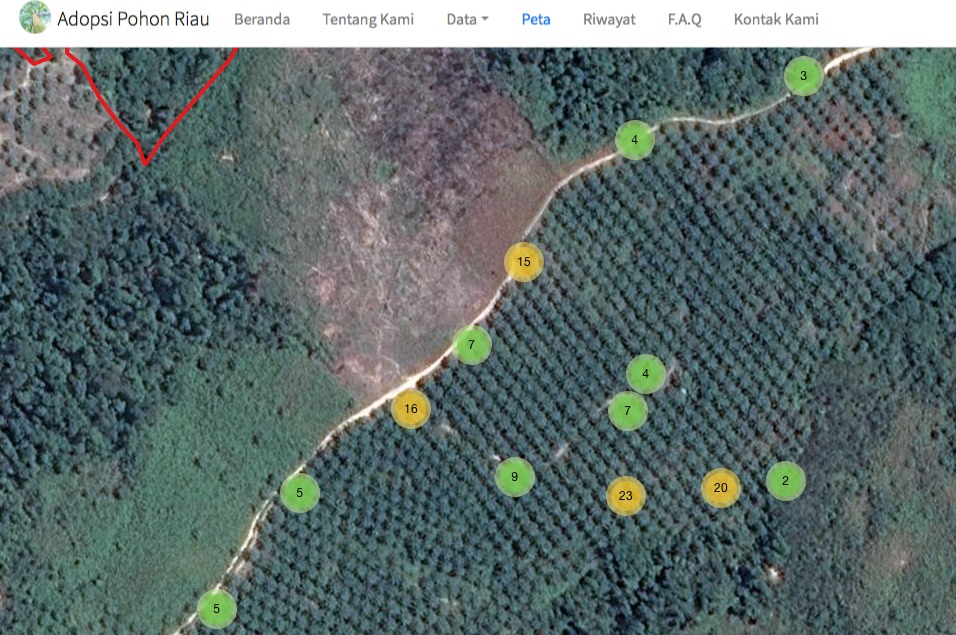 Tangkapan gambar dalam laman peta platform Adopsi Pohon Riau, Jumat, 22 Oktober 2021