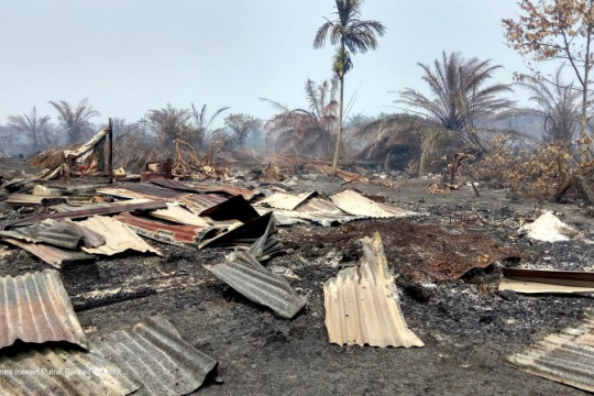 Kebakaran sangat besar terjadi di wilayah Rokan Hilir. Kebakaran ini tidak hanya menghanguskan kebun, tapi juga harta benda warga. © Romesh Irawan / Pantau Gambut