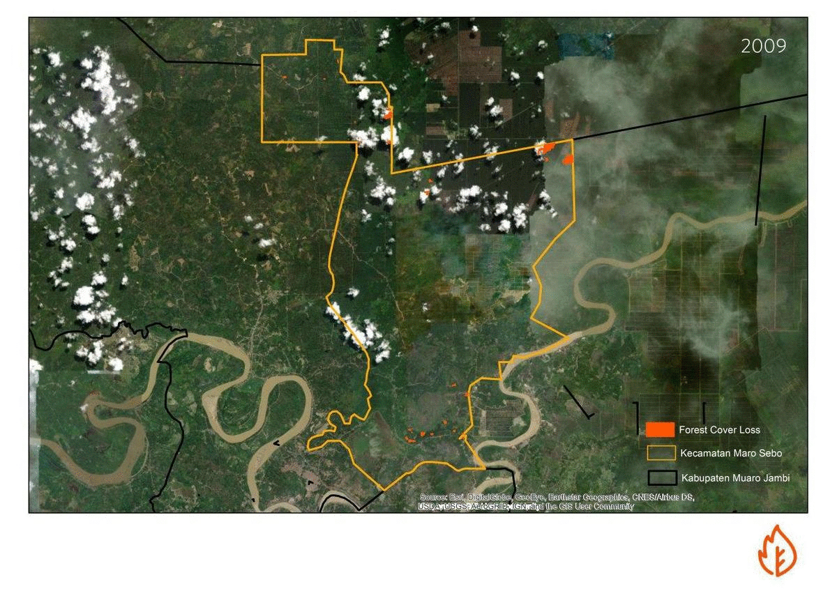 Forest cover loss area Batang Damar selama periode 2009-2018 © Pantau Gambut