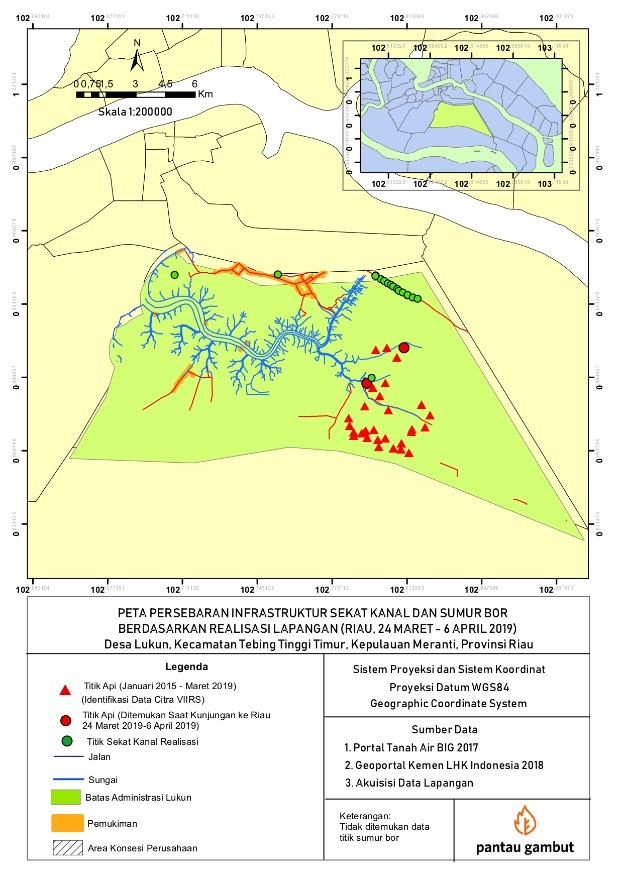 Peta implementasi restorasi lahan gambut berdasarkan data yang diperoleh dari observasi langsung oleh Pantau Gambut (2019) di Desa Lukun ©Pantau Gambut