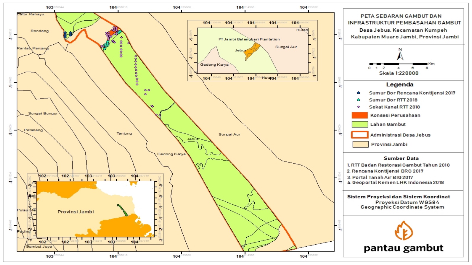 Map of peatland restoration plan in Jebus village. ©Pantau Gambut